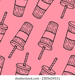 drawn cups pattern on pink background