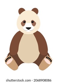 Drawn Cute Sitting Qinling Panda Character On White Isolated Background. Brown Subspecies Of Giant Panda. Vector Illustration.