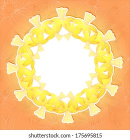 drawn daffodils circle card template with white copyspace over colored background