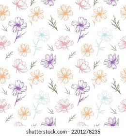 Días dibujadas. Vector sin fisuras y delicado patrón floral. Delicada combinación de colores. Impresión textil. Verano. Primavera. Patrón Chamomile.