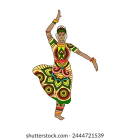 Drawn dancing Indian woman on white background