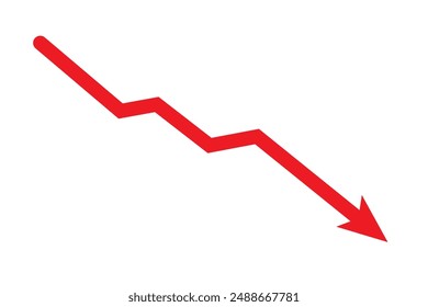 drawn decline red arrow isolated on background with clipping path. red decrease arrow for financial crisis, inflation, collapsing, negative stock concept.