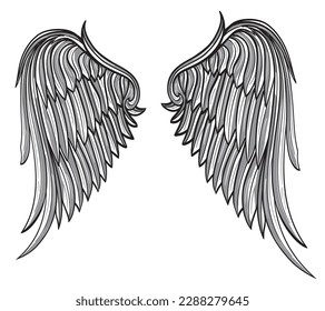 Drawn decorative spread out bird angel wings