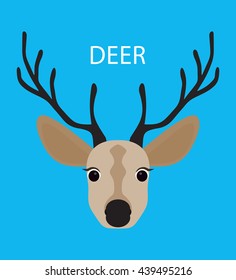 Drawn deer with horns on a blue background