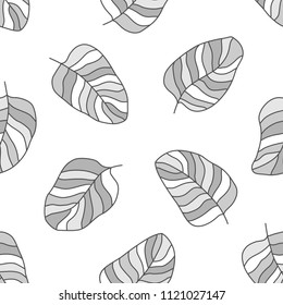 
Drawn different cartoon grey bird feathers made in different colors on white background. Vector abstract seamless pattern.