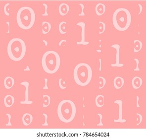 Drawn digital binary design number zero and one pink background clean plain vector fabric