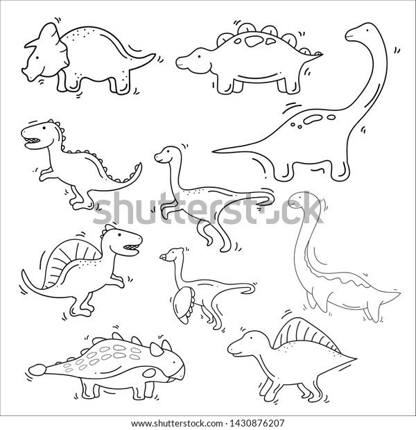 Drawn Dinosaur Theme Doodle Collection White Stock Vector (royalty Free 