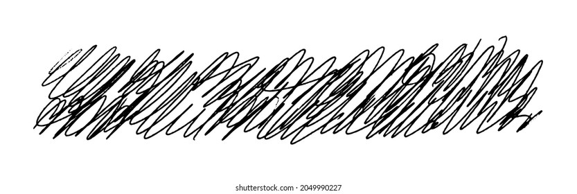 Drawn doodle brush. Knot doodle horizontal background isolated on white. Shaded strikethrough texture. Vector illustration of a black graphic element.