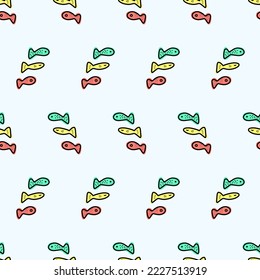 Drawn doodle fish pattern. Multi-colored fish on a pattern for fabrics, textiles, wrapping paper, wallpapers. Seamless vector pattern

