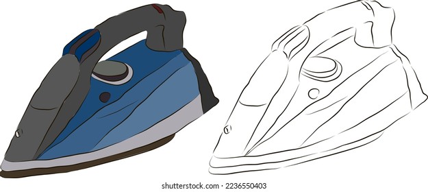 Drawn drawing of an utig on a white background, in color and black and white. Home equipment concept.