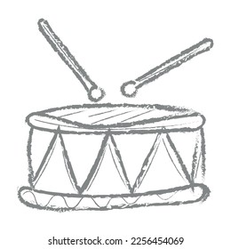 Drawn drum with sticks on white background