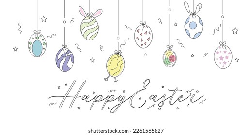 Drawn Easter greeting card with colorful eggs