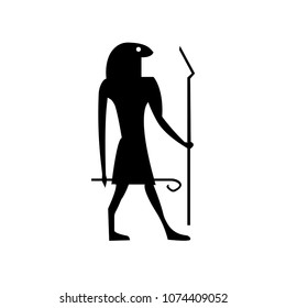 Drawn egypt hieroglyph background template. Vector backdrop with ancient god silhouette for textile or fabric, book, brochure or comics. Creative pharaoh artwork isolated on white for decor.