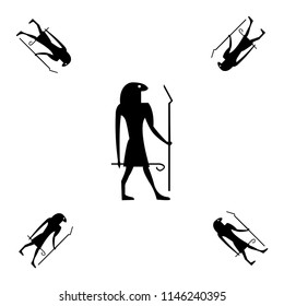 Drawn egypt hieroglyph background template. Vector backdrop with ancient god silhouette for textile or fabric, book, brochure or comics. Creative pharaoh artwork isolated on white for decor.