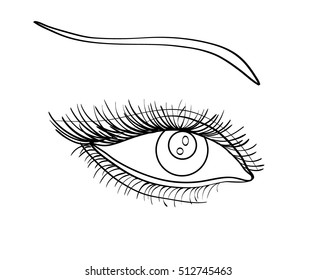 Drawn eye.Graphic style. Black contour. Vector illustration
