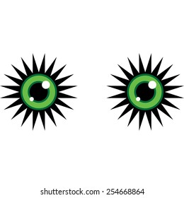 Drawn eyes. Green stars.