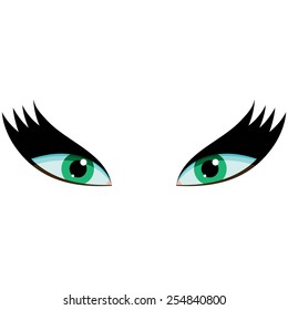 Drawn eyes. Strict. Light green.