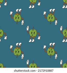 drawn fashion cartoon design of the 70s. Cartoon fruits. Seamless Pattern