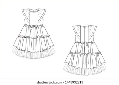 drawn fashion Decorative dress, clothing,  Vector illustration in old ink style for girl kids