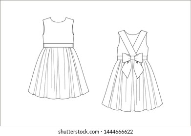 drawn fashion Decorative dress, clothing,  Vector illustration in old ink style for girl kids