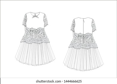 drawn fashion Decorative dress, clothing,  Vector illustration in old ink style for girl kids