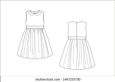 drawn fashion Decorative dress, clothing,  Vector illustration in old ink style for girl kids