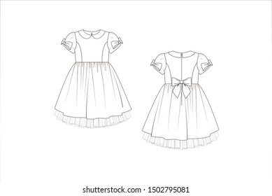 drawn fashion Decorative dress, clothing,  Vector illustration in old ink style for girl kids