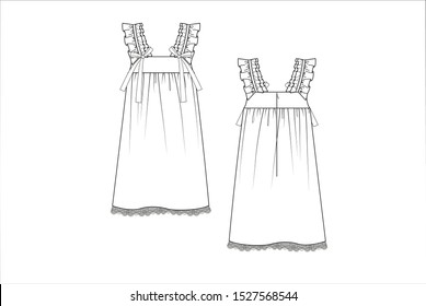 drawn fashion Decorative dress, clothing,  Vector illustration in old ink style for girl kids