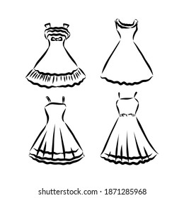 drawn fashion Decorative dress, clothing, Vector illustration in old ink style. dress vector sketch illustration