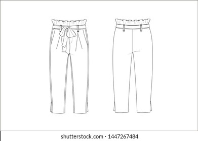 drawn fashion Decorative trousers, clothing,  Vector illustration in old ink style for girl kids