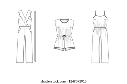 drawn fashion online shop icons set. Decorative icons dress, clothing,  Vector illustration in ink style