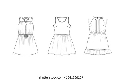 drawn fashion online shop icons set. Decorative icons dress, clothing,  Vector illustration in ink style