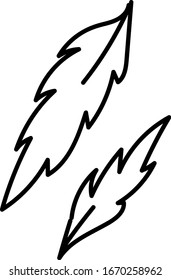 gezeichnete Federn. einzeln auf weißem Hintergrund. Doodle Umriss Vektorillustration Illustration.
