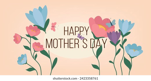 Drawn festive banner for Mother's Day with flowers