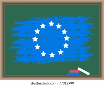 The drawn flag of Europe on a blackboard