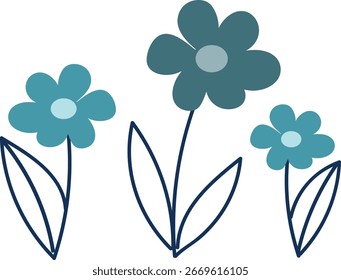 Flores desenhadas. Cor azul. Ilustração vetorial