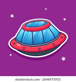 Drawn flying saucer illustration vector among the stars with simple graphic design idea concept inside