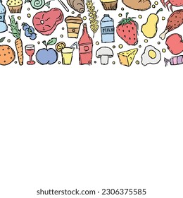 Drawn food background. Doodle food illustration with place for text