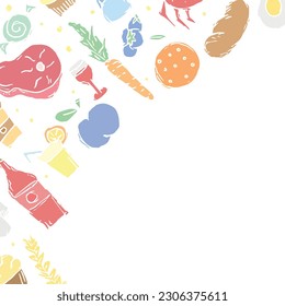 Drawn food background. Doodle food illustration with place for text