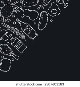 Drawn food background. Doodle food illustration with place for text