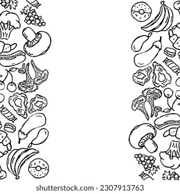 Drawn food background. Doodle food illustration with place for text