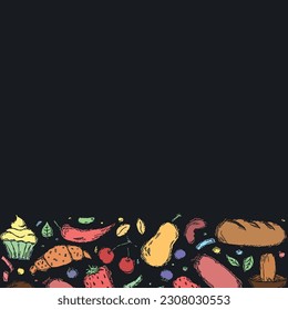 Drawn food background. Doodle food illustration with place for text