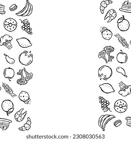 Drawn food background. Doodle food illustration with place for text