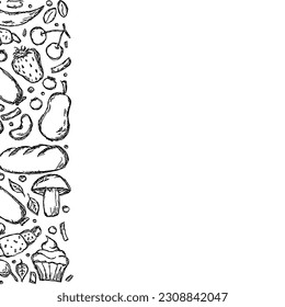 Drawn food background. Doodle food illustration with place for text
