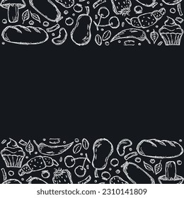Drawn food background. Doodle food illustration with place for text