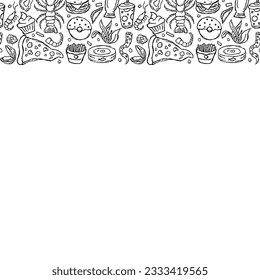 Drawn food background. Doodle food illustration with place for text