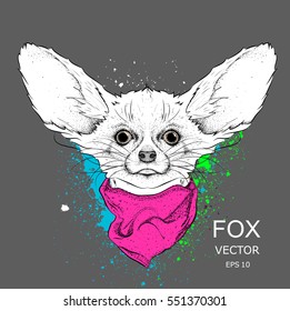 Drawn fox engraved illustration. Vector illustration