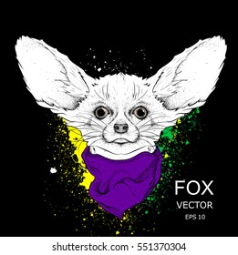 Drawn fox engraved illustration. Vector illustration
