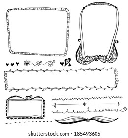 drawn frame hand ribbon pencil nails drawn vector framing set and design piece drawn frame hand ribbon pencil line vegetation ornament nails group cooperation abstract boundary pile single leaf mark s