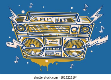 Drawn funky music design - 80s disco boombox